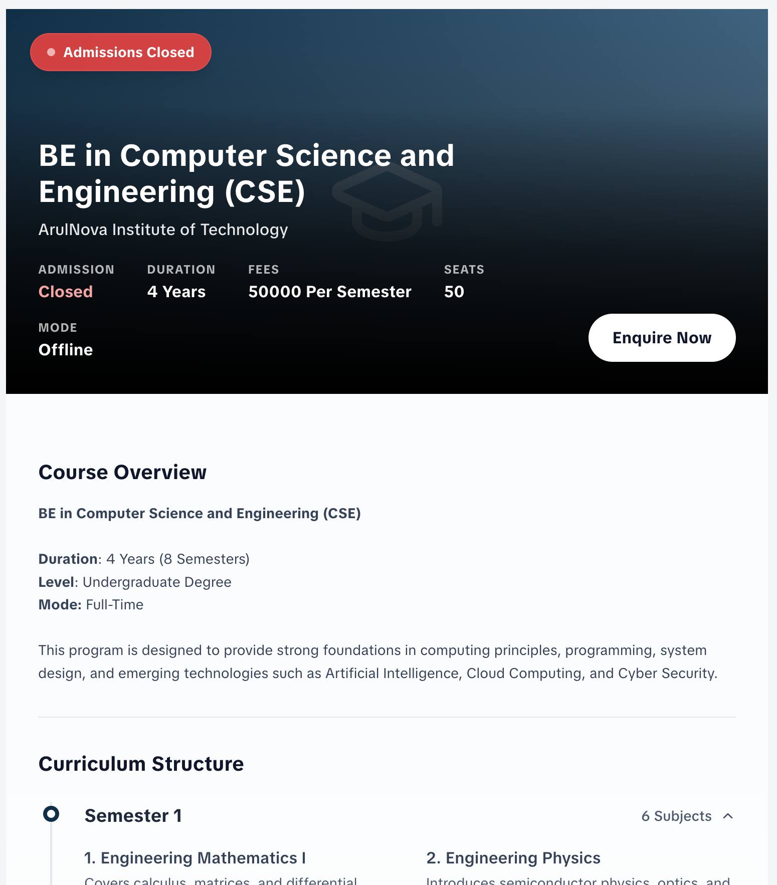 Course Listings screenshot