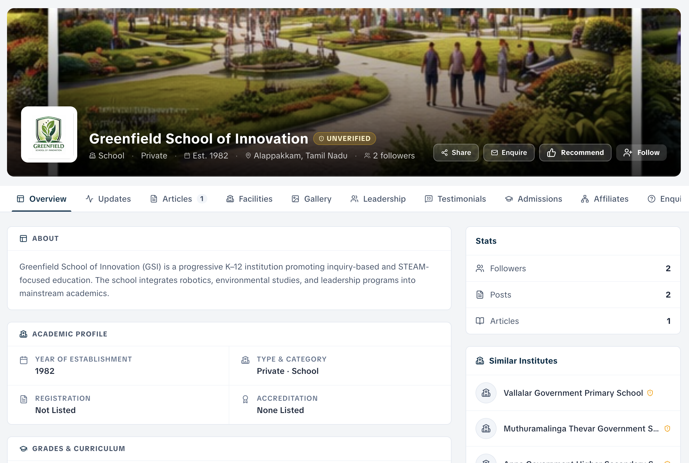 Institute Profiles screenshot